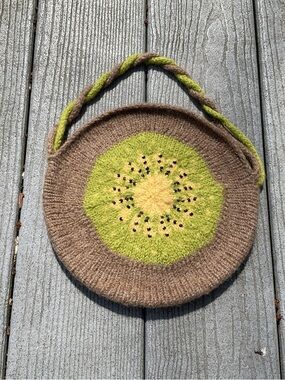 Handmade Kiwi Slice Alpaca Wool Bag 9”